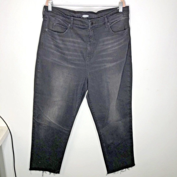 Old Navy High Waisted Ryan Boyfriend Jeans Size 16 Raw Hem Black - Picture 3 of 8
